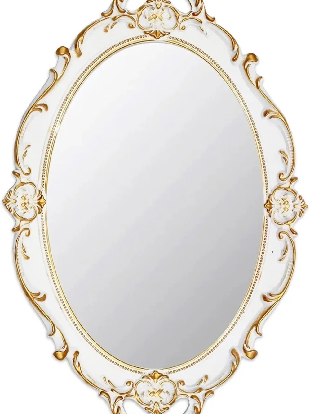 Ornate White and Gold Oval Wall Mirror - Classic Decorative Accent
